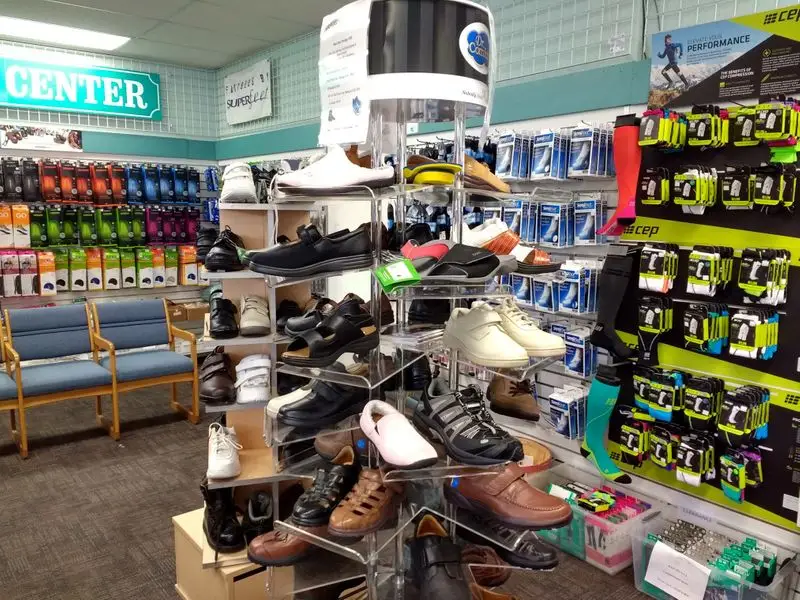 Shelves of health and wellness products inside Horsnyder Pharmacy